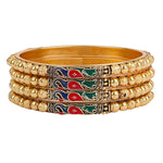 Thumbnail for Gold-Plated Alloy Peacock Design Set Of 4 Gold Plated Bangles - The Pari - Distacart
