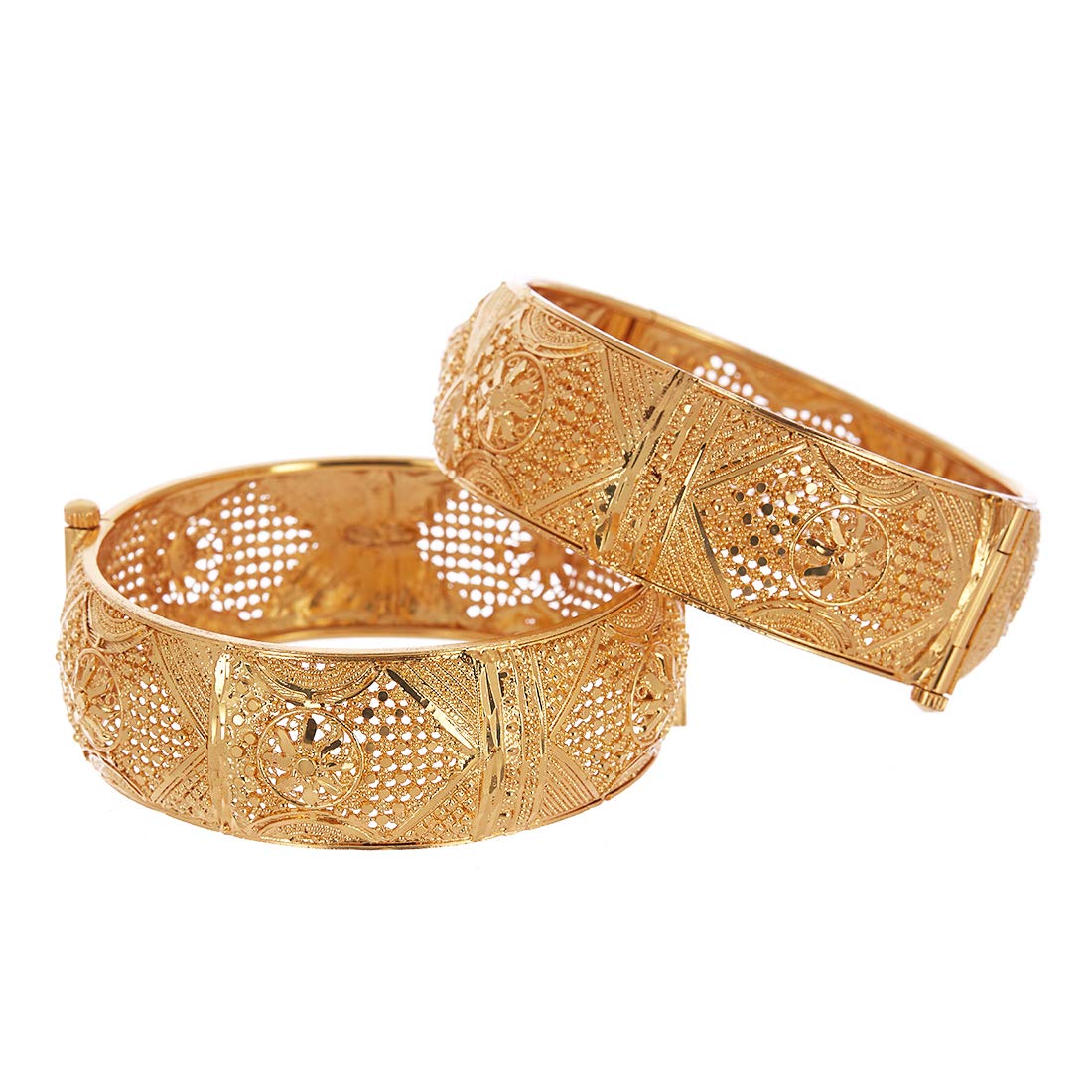 Gold-Plated Alloy Filigree Work Broad Gold Plated Bangles - The Pari - Distacart