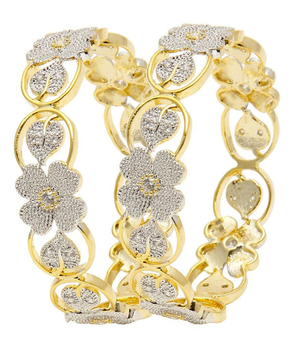 Gold-Plated Alloy Flower Design American Diamond Bangle Set - The Pari - Distacart