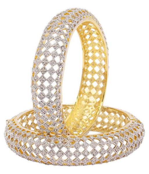 Gold-Plated Alloy Intricate Work American Diamond Bangle Set - The Pari - Distacart