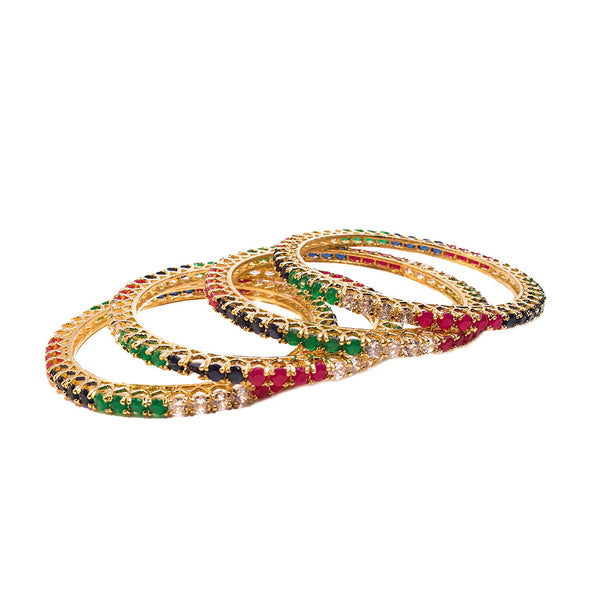 Gold-Plated Alloy Multicolour Set Of 4 American Diamond Bangles - The Pari - Distacart