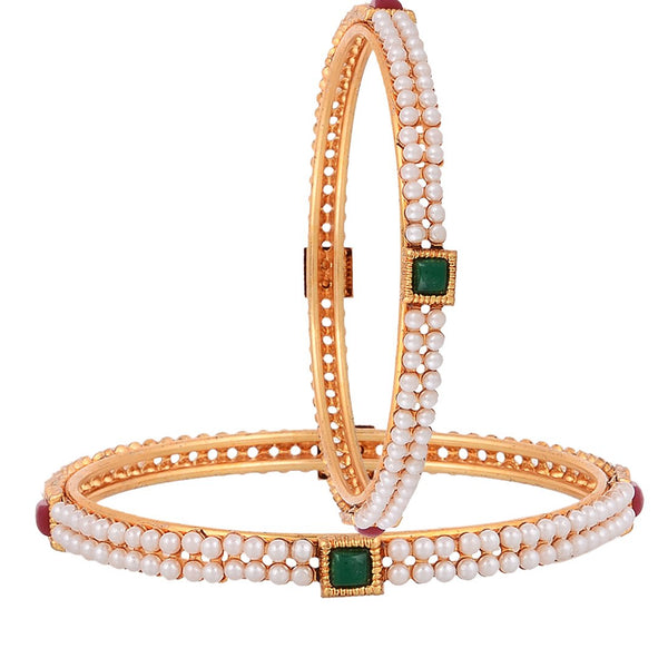 Gold-Plated Alloy Pearl Studded Multi Bangle Set - The Pari - Distacart