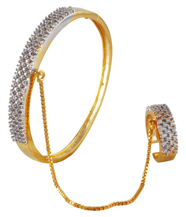 Gold-Plated Alloy American Diamond Bracelet With Ring - The Pari - Distacart