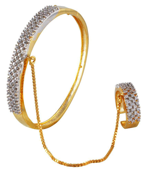 Gold-Plated Alloy American Diamond Bracelet With Ring - The Pari - Distacart