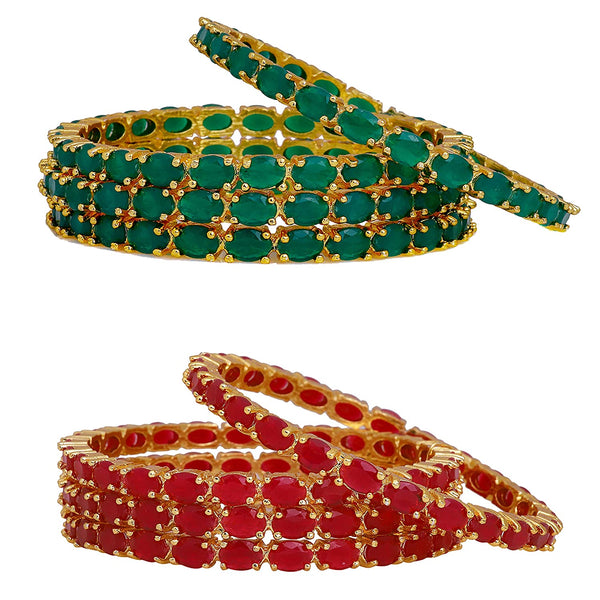 Gold-Plated Alloy Combo Of Ruby And Green Ad Bangles - The Pari - Distacart