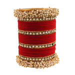 Thumbnail for Gold-Plated Alloy Red Velvet Bangle Set With Pearl Bangle - The Pari - Distacart