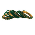 Thumbnail for Gold-Plated Alloy Designer Green Velvet Bangle Set - The Pari - Distacart