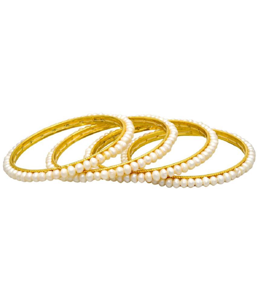 Gold-Plated Alloy Set Of 4 Pearl Bangles - The Pari - Distacart