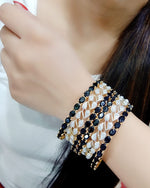 Thumbnail for Gold-Plated Alloy American Diamond Combo Of Black & Silver Bangles - The Pari - Distacart