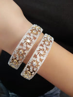 Thumbnail for Gold-Plated Alloy Designer American Diamond Bangle Set - The Pari - Distacart