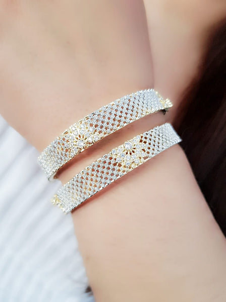 Gold-Plated Alloy Designer American Diamond Bangle Set - The Pari - Distacart