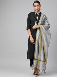Thumbnail for NOZ2TOZ Black & Grey Solid Kurta With Palazzos & Dupatta - Distacart
