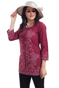 Thumbnail for Snehal Creations Magenta Faux Crepe Short Kurti Tunic Top