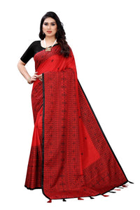 Thumbnail for Vamika Red Sana Silk Printed Saree (Nihal Red)