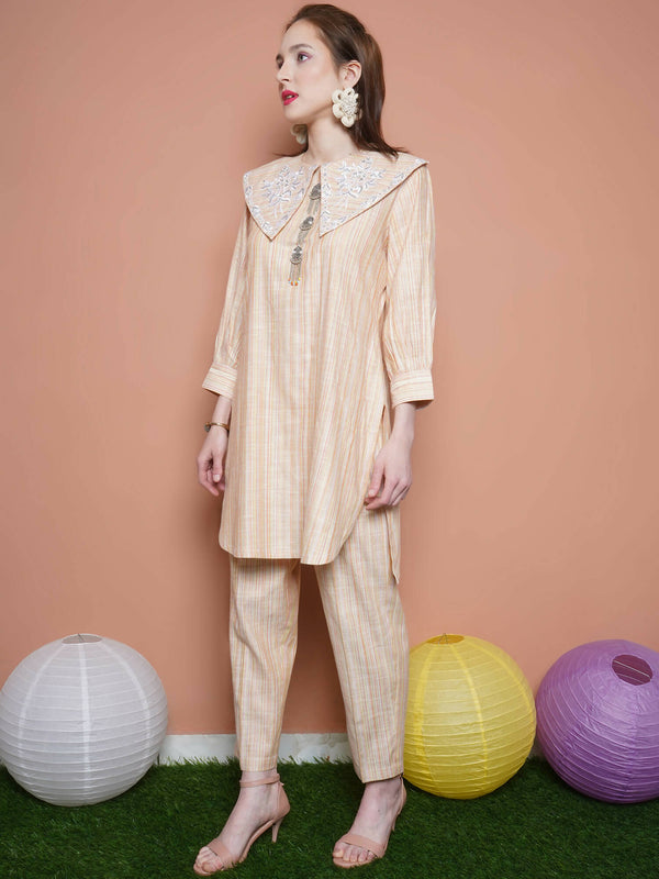 Women Republic Beige Striped Kurta Set - Distacart