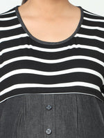 Thumbnail for Manet Half Sleeves Maternity Dress White Striped With Concealed Zipper Nursing Access - Black - Distacart