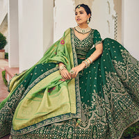 Thumbnail for Green Heavy Viscose Khatli, Embroidery & Mirror Work Unstitched Lehenga Choli - Sisha Keshav - Distacart