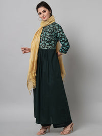 Thumbnail for NOZ2TOZ Bottle Green Hand Block Printed Kurta Palazzo Set With Dupatta - Distacart