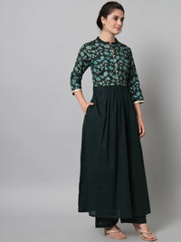 Thumbnail for NOZ2TOZ Bottle Green Hand Block Printed Kurta Palazzo Set With Dupatta - Distacart