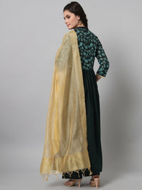 Thumbnail for NOZ2TOZ Bottle Green Hand Block Printed Kurta Palazzo Set With Dupatta - Distacart