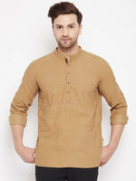 Thumbnail for Even Apparels Beige Pure Cotton Short Men's Kurta With Band Collar - Distacart