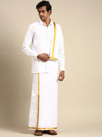 Thumbnail for Ramraj Cotton Mens Wedding White Regular Dhoti, Shirt & Towel Set Subhakalyan 1