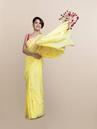 Thumbnail for Suta Yellow Maroon Pure Cotton Saree - Distacart