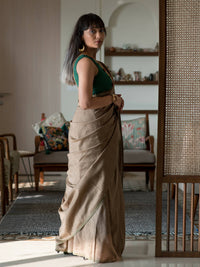 Thumbnail for Suta Taupe Solid Cotton Blend Saree - Distacart