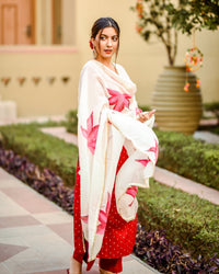 Thumbnail for Malishka Women's Red Cotton Printed Kurta Palazzo Set With Dupatta - Red - Distacart