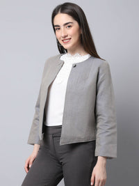 Thumbnail for Even Apparels Grey Polywool Open Front Statement Women's Jacket (BF006) - Distacart