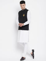 Thumbnail for Even Apparels Black Pure Cotton Nehru Jacket With Eid Insignia NJ-PW668-EID - Distacart