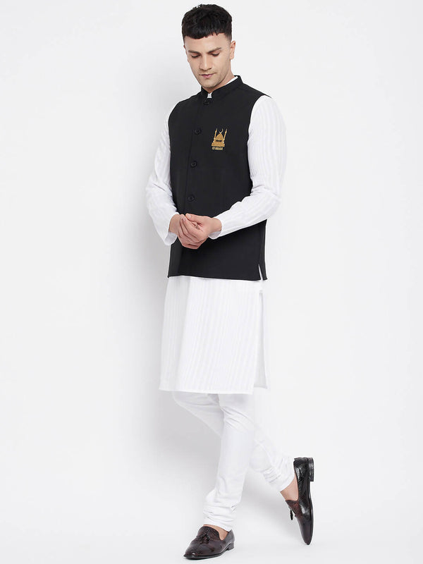 Even Apparels Black Pure Cotton Nehru Jacket With Eid Insignia NJ-PW668-EID - Distacart