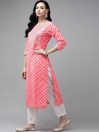 Thumbnail for Yufta Women Pink Bandhani Yoke Design Regular Sequined Pure Cotton Kurta with Palazzo