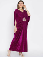 Thumbnail for Women Republic Wine Velvet Embroiderd Gown - Distacart