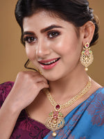 Thumbnail for Saraf RS Jewellery Gold-Plated Green & Pink American Diamond Studded & Beaded Handcrafted Jewellery Set - Distacart