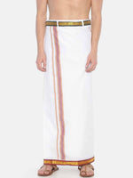 Thumbnail for Sethukrishna White Solid Readymade Pocket Dhoti For Men - Distacart
