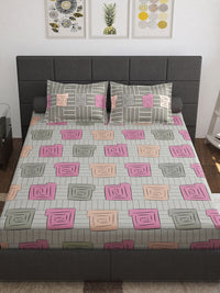 Thumbnail for Story@home Beige & White Geometric Cotton 152 TC Queen Bedsheet With 2 Pillow Covers - Distacart