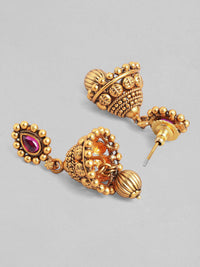 Thumbnail for Rubans Gold-Plated Pink Stone-Studded & Beaded Handcrafted Temple Jewellery Set - Distacart