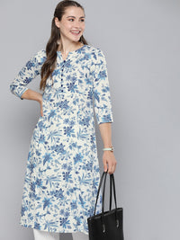 Thumbnail for HERE&NOW Women Floral Printed Mandarin Collar Straight Kurta - Distacart