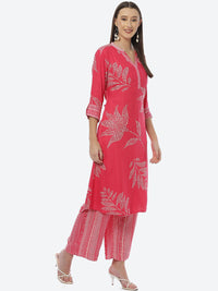 Thumbnail for Biba Women Pink Floral Printed Kurta with Palazzos - Distacart