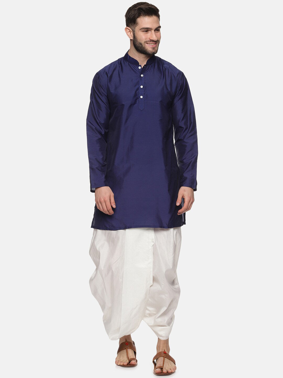 Sethukrishna Men Navy Blue Kurta with Dhoti Pants - Distacart