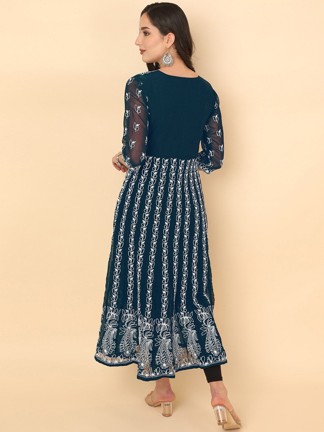 HERE&NOW Women Chikankari Embroidered Thread Work Georgette Anarkali Kurta - Distacart