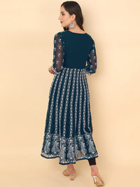 Thumbnail for HERE&NOW Women Chikankari Embroidered Thread Work Georgette Anarkali Kurta - Distacart