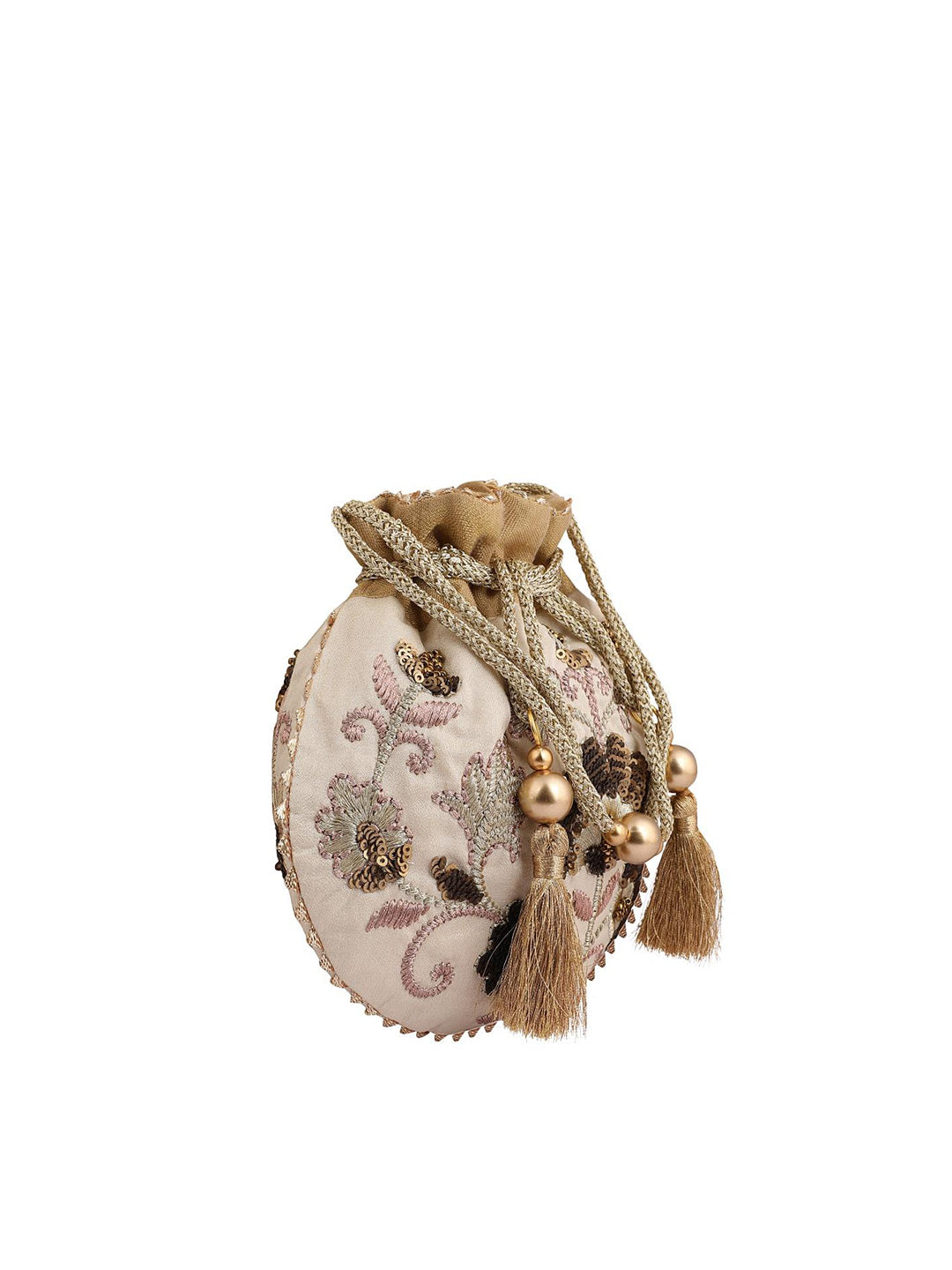 Masq Beige & Brown Embellished Embroidered Potli Clutch - Distacart
