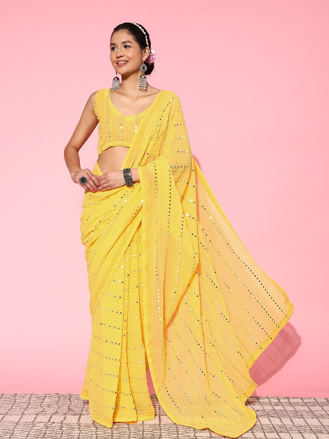 Mitera Embellished Mirror Work Pure Georgette Saree - Distacart