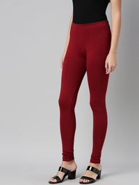 Thumbnail for Souchii Maroon Solid Churidar-Length Leggings - Distacart