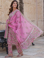 Thumbnail for Kalini Floral Printed Regular Pure Cotton Kurta With Trousers & Dupatta - Distacart