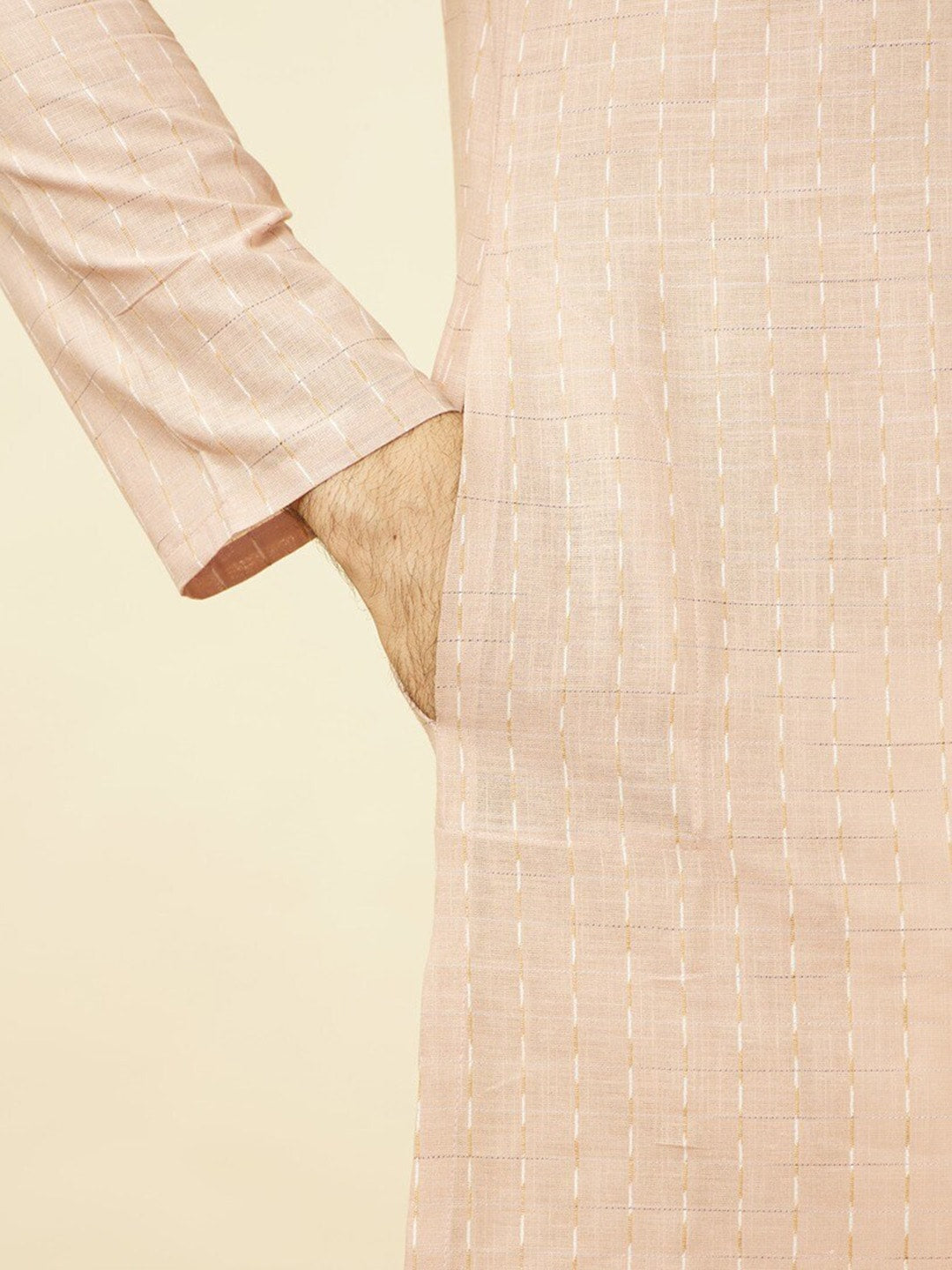 Manyavar Mandarin Collar Regular Pure Cotton Kurta with Pyjamas - Distacart