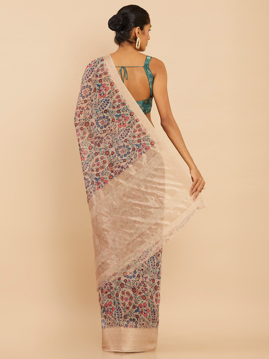 Soch Beige & Pink Floral Zari Art Silk Saree - Distacart