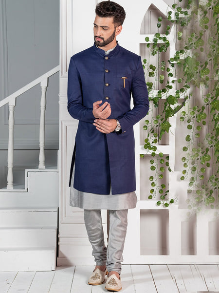 KISAH Men Mandarin Collar Cotton Kurta Sherwani Set - Distacart